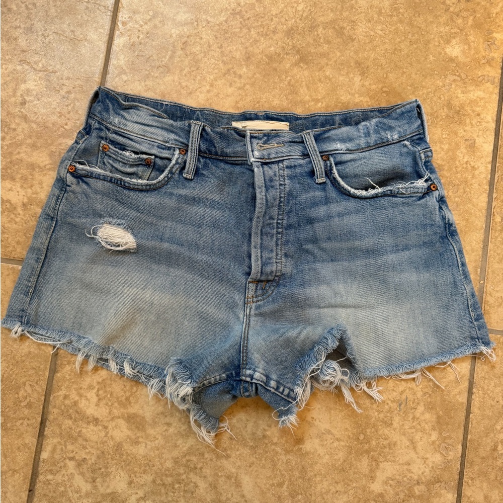 MOTHER Light Blue Distressed Denim Jean Shorts - Picture 6 of 6